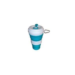 🆕 David’s Tea Teal and White Collapsible Silicone Iced Tea Cup with Carabiner